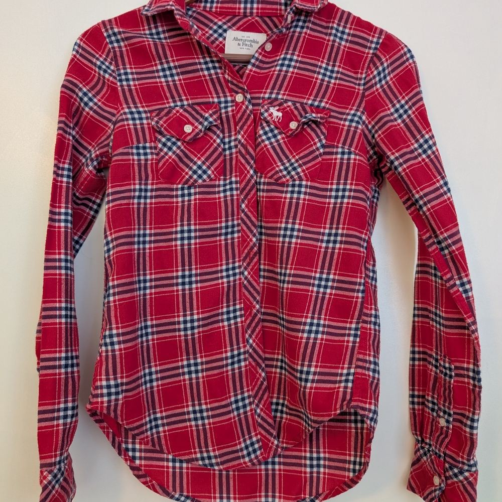 Abercrombie & Fitch Women's Red and White Plaid Jacket